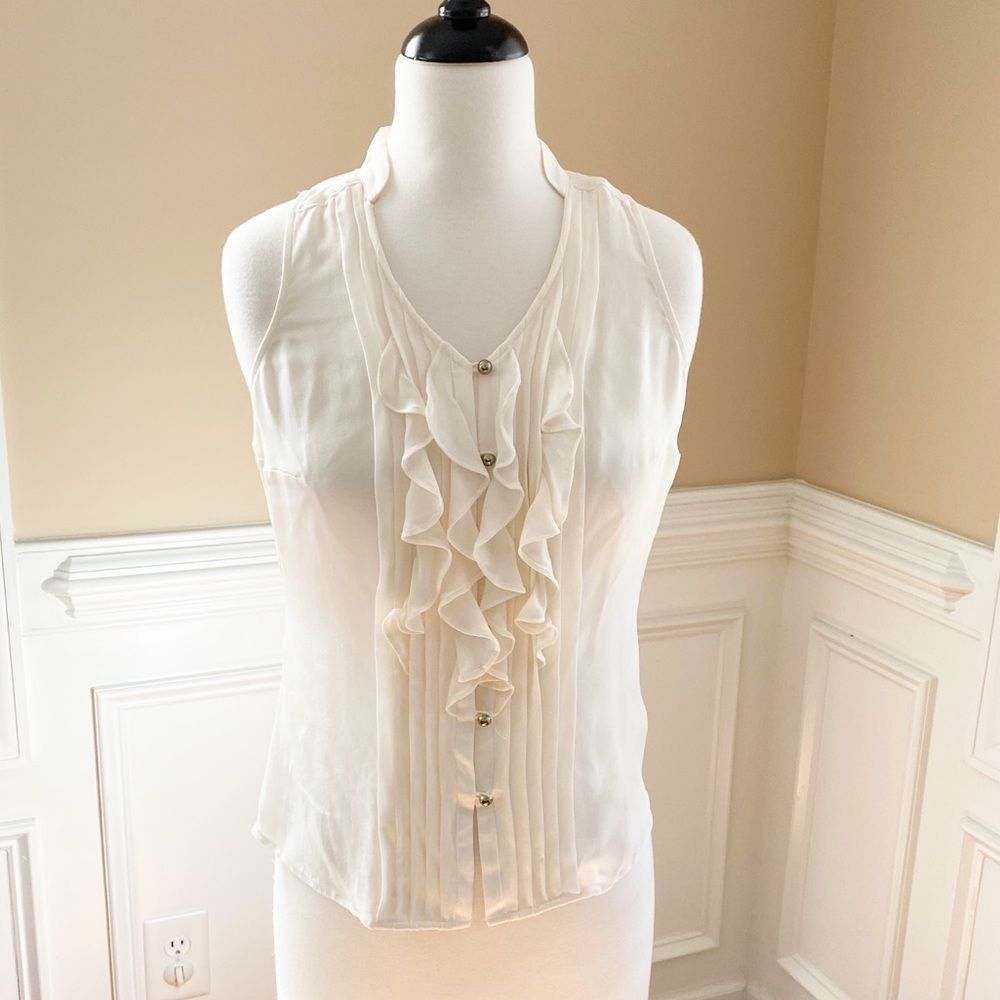 WHITE HOUSE Black Market Ivory Ruffle Silk Blouse